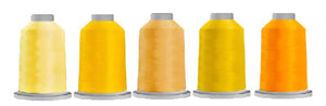 Lemon Hab+Dash Glide 40wt Trilobal Polyester Thread 1100yd Spool Designer Curated Colors: Lemon, Bright Yellow, Mango, Lemon Ice, and Buttercup