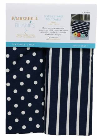 Kimberbell Blanks Dots & Stripes Tea Towels 18.25x28.25 NAVY (KDKB213)