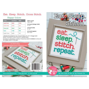 It's Sew Emma Eat. Sleep. Stitch. Cross Stitch Pattern by Lori Holt - Finished size: 7” x 7”